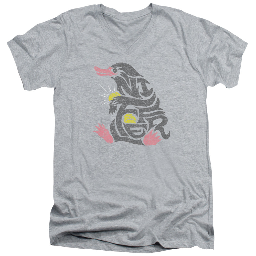 FANTASTIC BEASTS/NIFFLER - S/S ADULT V-NECK 30/1 - ATHLETIC HEATHER