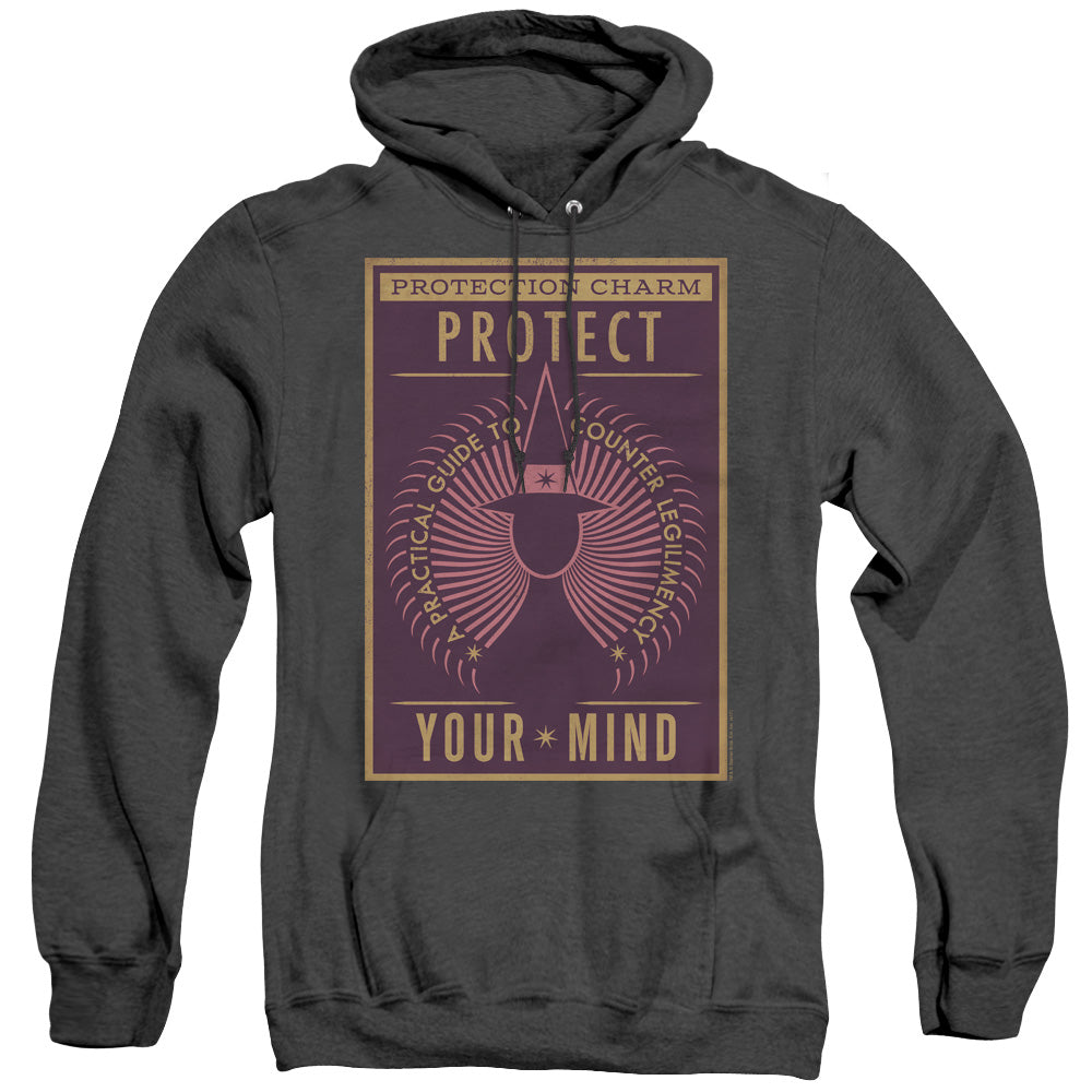 FANTASTIC BEASTS/PROTECT YOUR MIND - ADULT HEATHER HOODIE - BLACK