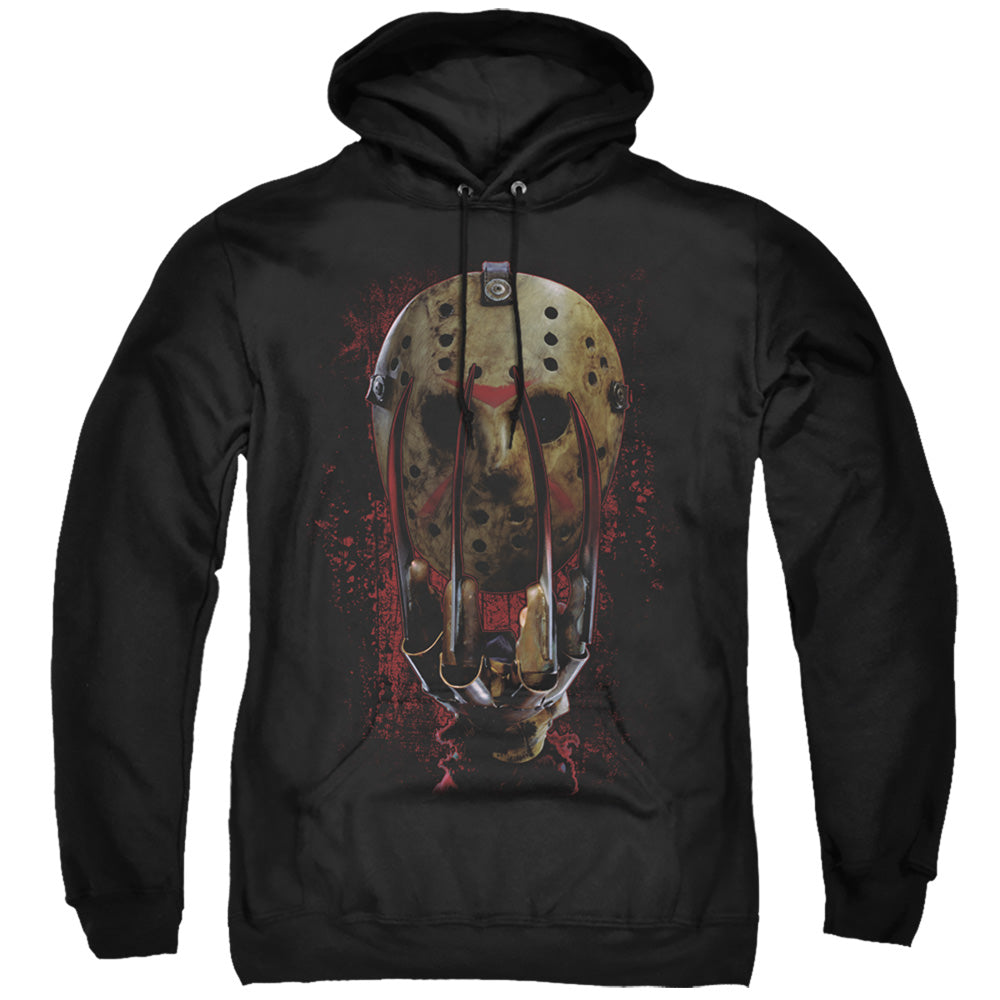 FREDDY VS JASON/MASK AND CLAWS - ADULT PULLOVER HOODIE - BLACK