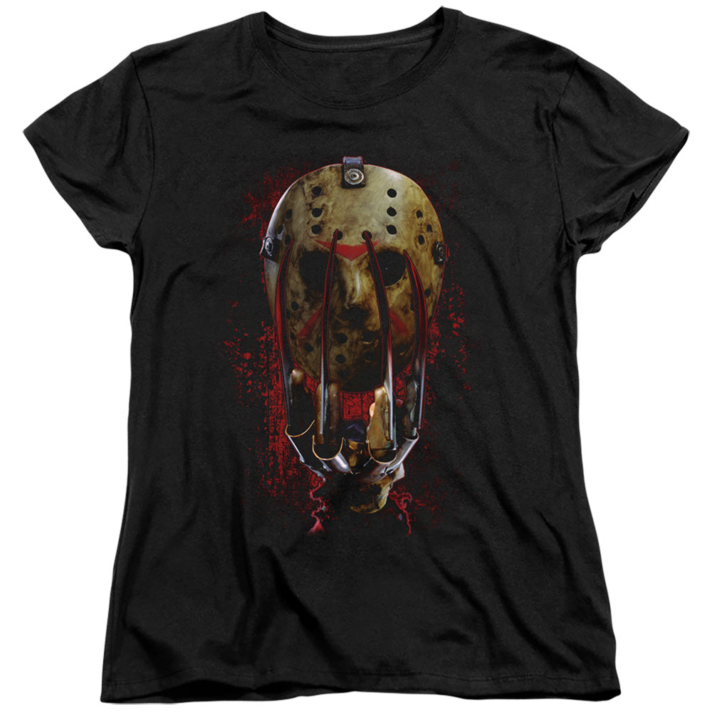 FREDDY VS JASON/MASK AND CLAWS - S/S WOMENS TEE - BLACK