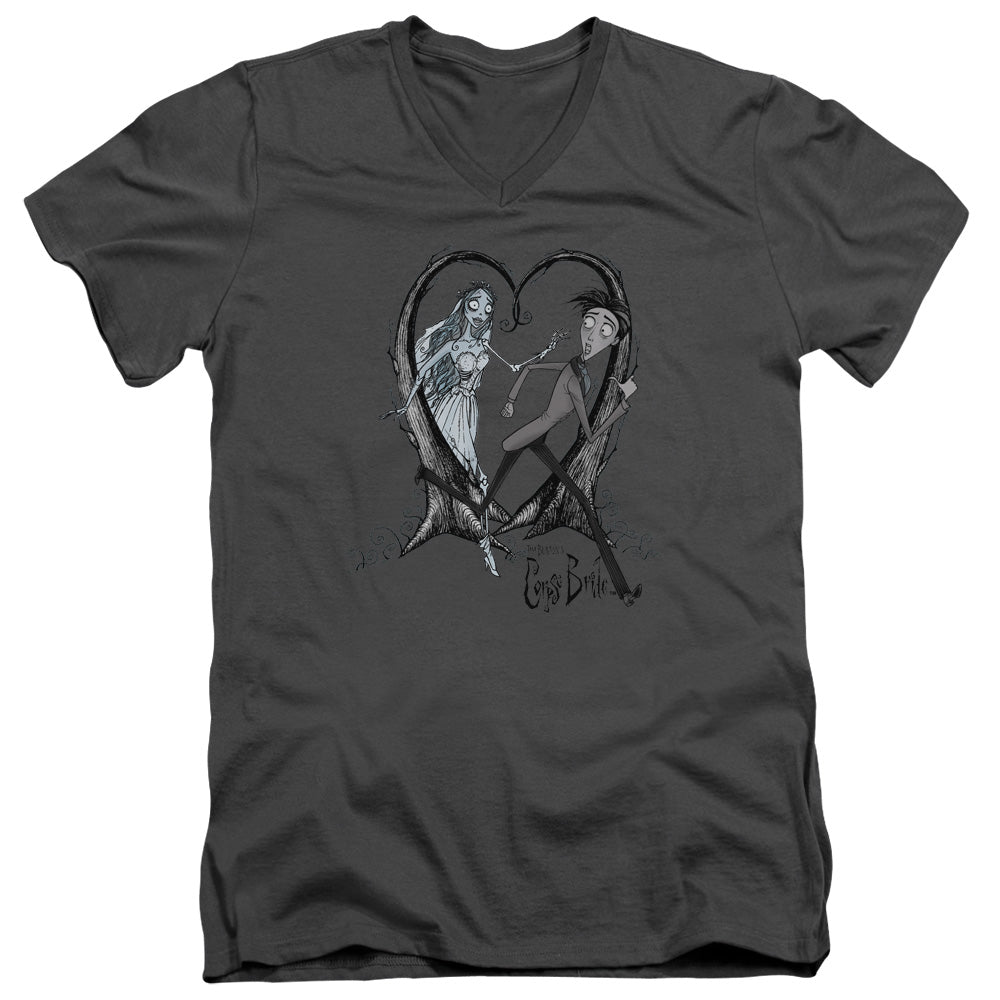 CORPSE BRIDE/RUNAWAY GROOM - S/S ADULT V-NECK 30/1 - CHARCOAL