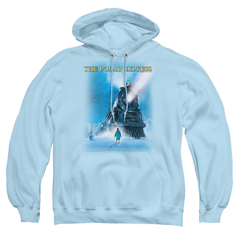 POLAR EXPRESS/BIG TRAIN - ADULT PULLOVER HOODIE - LIGHT BLUE