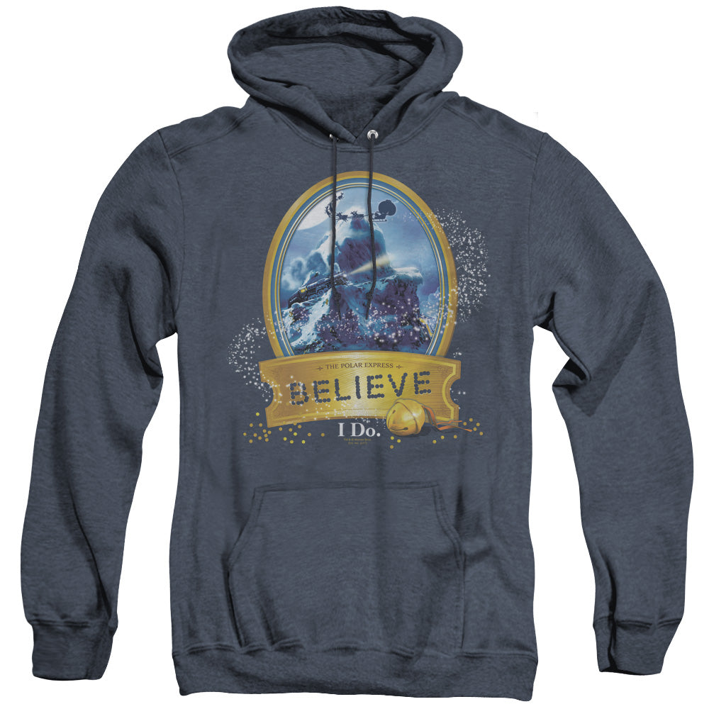 POLAR EXPRESS/TRUE BELIEVER - ADULT HEATHER HOODIE - NAVY