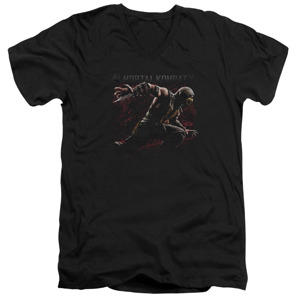 MORTAL KOMBAT X/SCORPION LUNGE - S/S ADULT V-NECK 30/1 - BLACK
