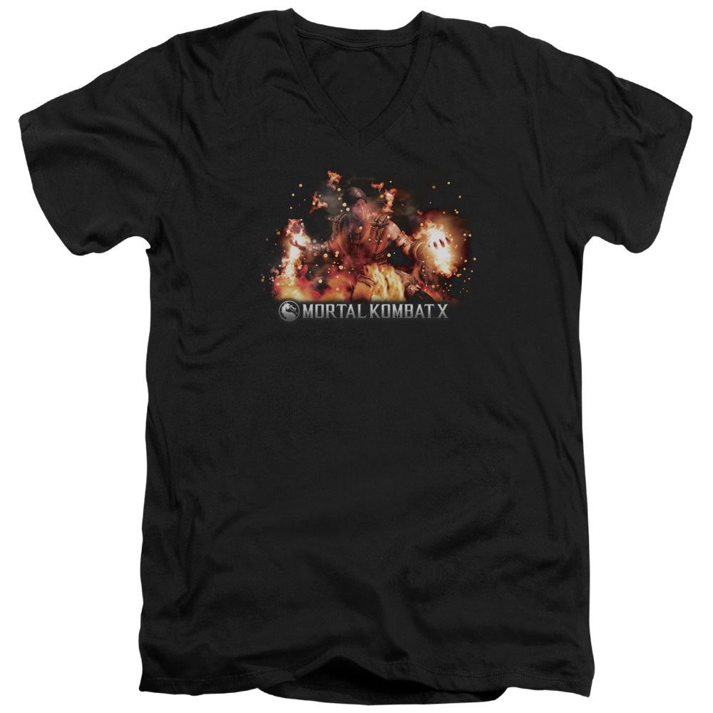 MORTAL KOMBAT X/SCORPIO FLAMES - S/S ADULT V-NECK 30/1 - BLACK