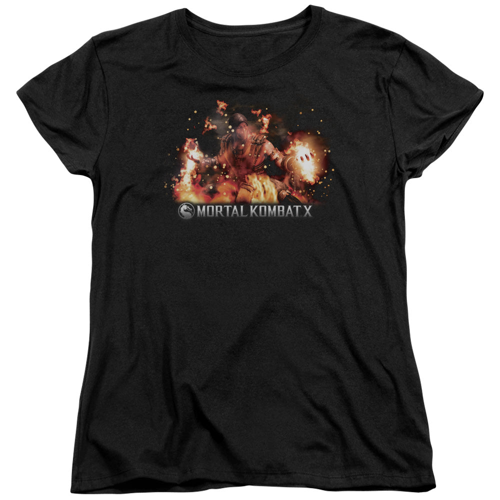 MORTAL KOMBAT X/SCORPIO FLAMES - S/S WOMENS TEE - BLACK