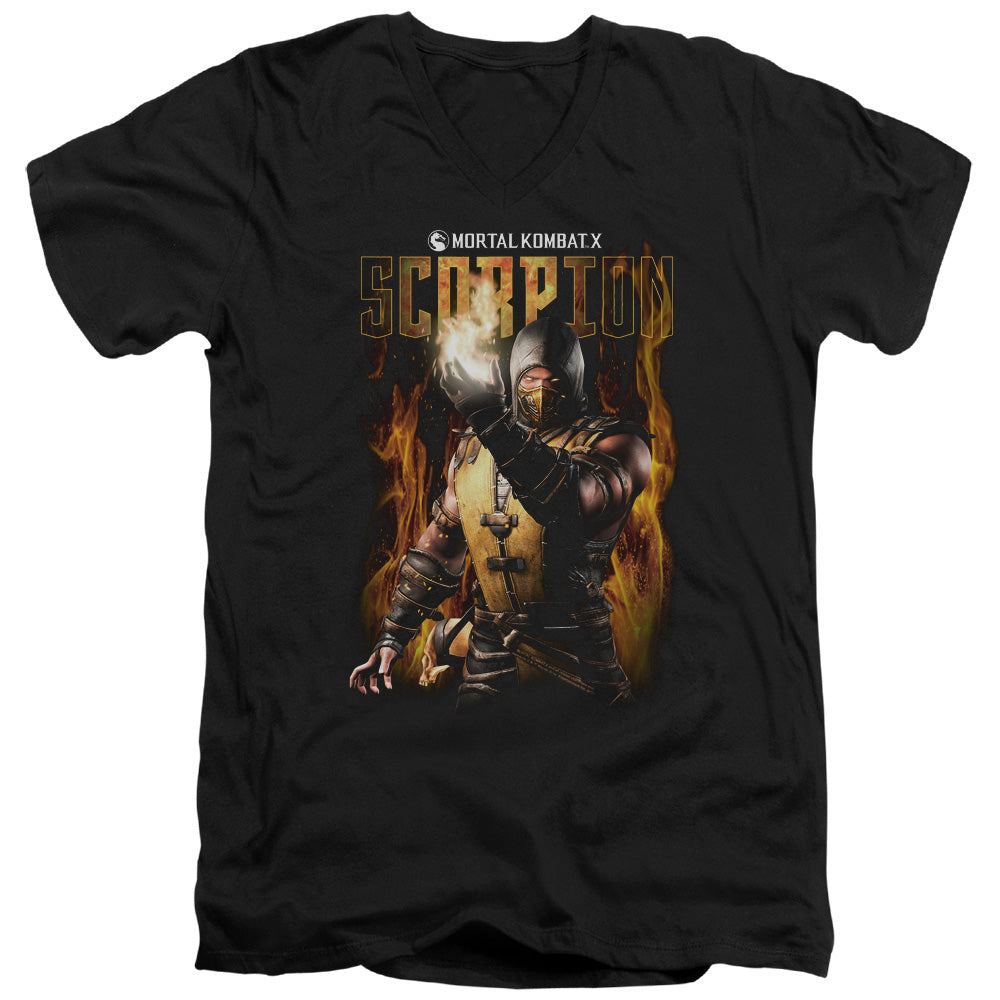 MORTAL KOMBAT/SCORPION - S/S ADULT V-NECK 30/1 - BLACK