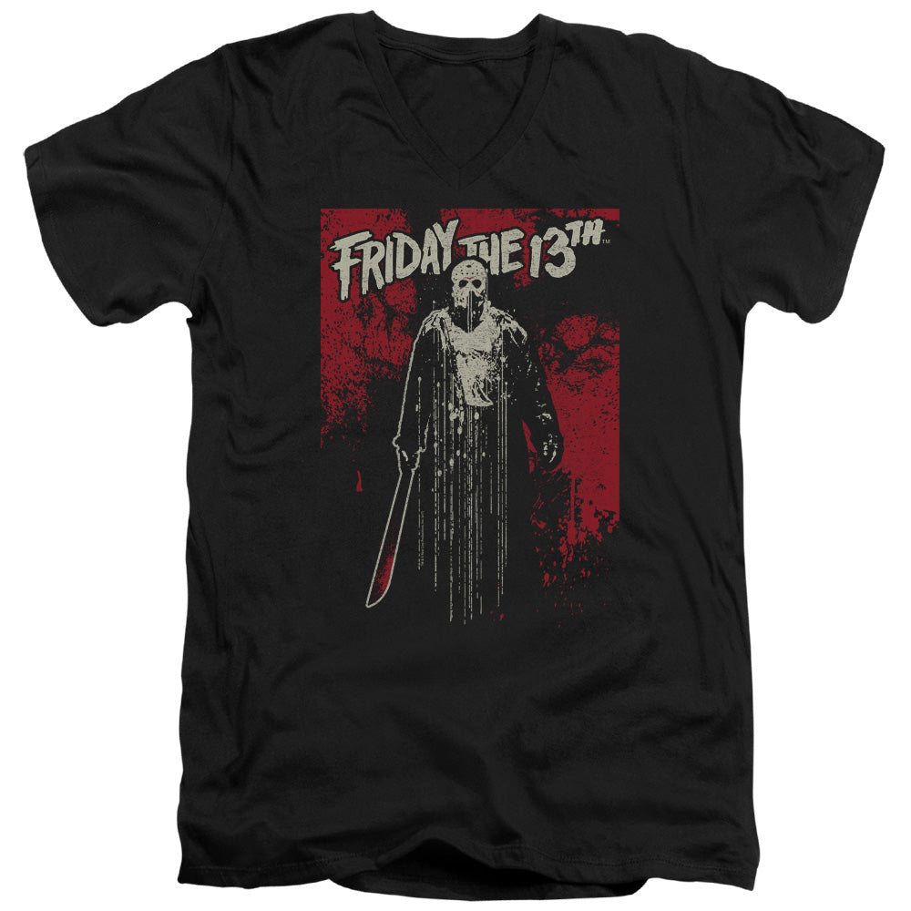 FRIDAY THE 13TH/DRIP - S/S ADULT V-NECK 30/1 - BLACK