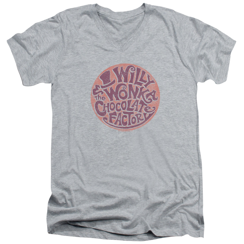 WILLY WONKA AND THE CHOCOLATE FACTORY/CIRCLE LOGO - S/S ADULT V-NECK 30/1 - ATHLETIC HEATHER