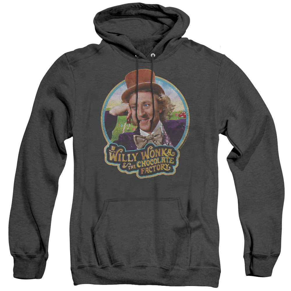 WILLY WONKA AND THE CHOCOLATE FACTORY/ITS SCRUMDIDDLYUMPTIOUS - ADULT HEATHER HOODIE - BLACK