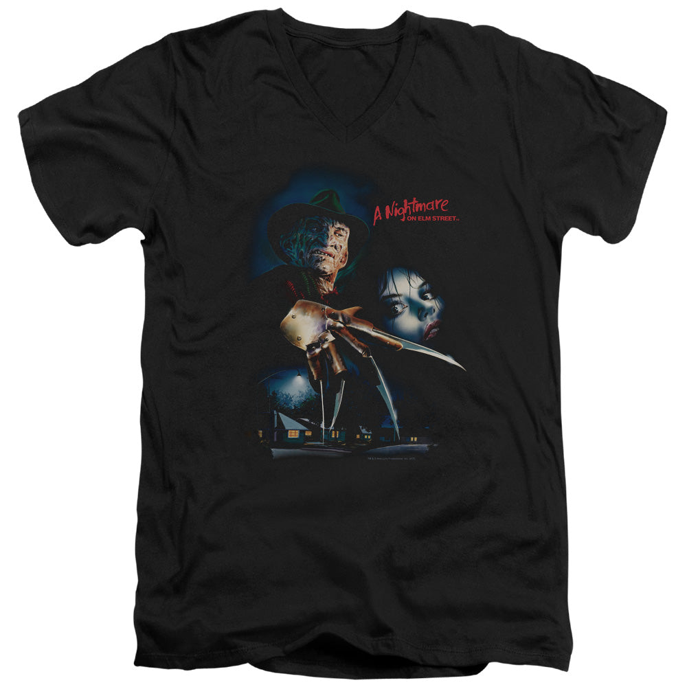 NIGHTMARE ON ELM STREET/ELM STREET POSTER - S/S ADULT V-NECK 30/1 - BLACK