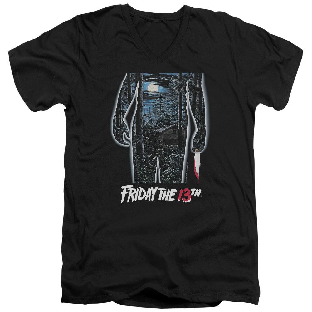 FRIDAY THE 13TH/13TH POSTER - S/S ADULT V-NECK 30/1 - BLACK