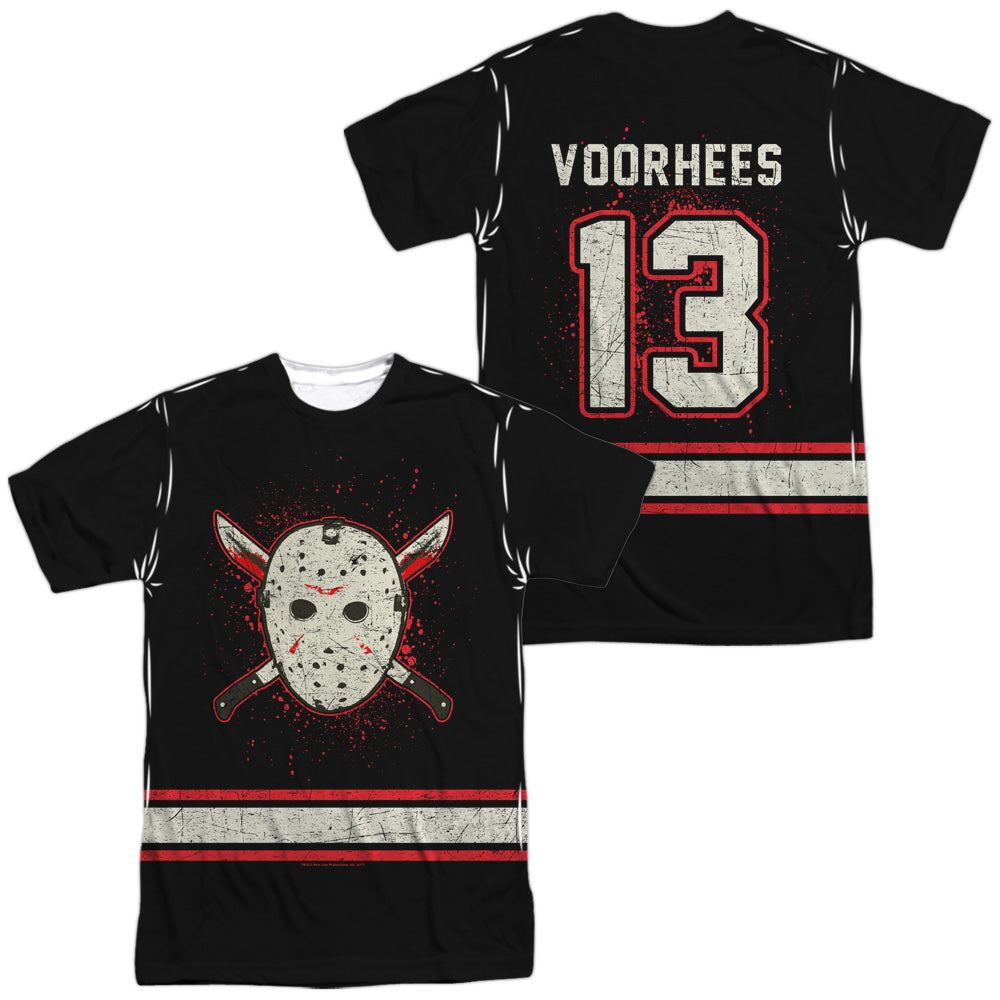 FRIDAY THE 13TH/VOORHEES JERSEY (FRONT/BACK PRINT) - S/S ADULT POLY CREW - MULTI
