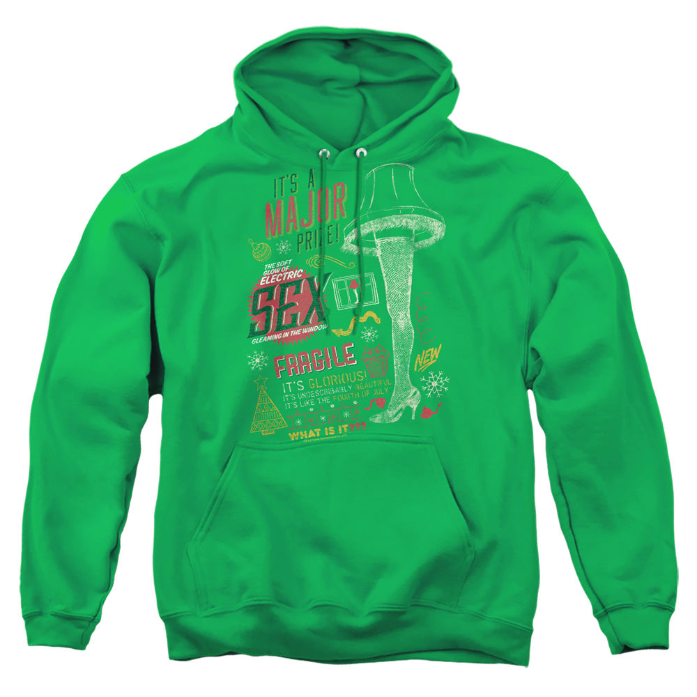 A CHRISTMAS STORY/ITS A MAJOR PRIZE - ADULT PULLOVER HOODIE - KELLY GREEN