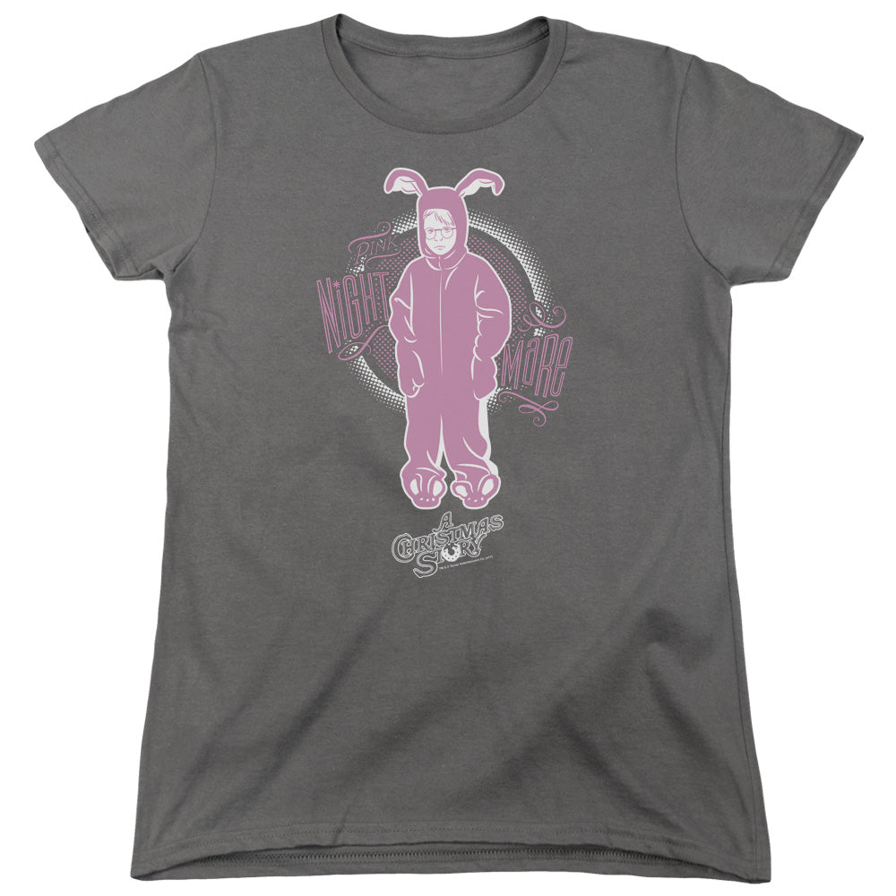 A CHRISTMAS STORY/PINK NIGHTMARE - S/S WOMENS TEE - CHARCOAL