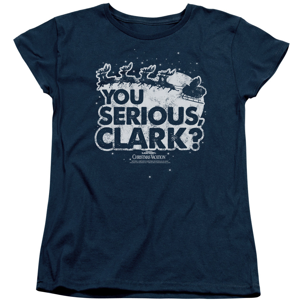 CHRISTMAS VACATION/YOU SERIOUS CLARK - S/S WOMENS TEE - NAVY