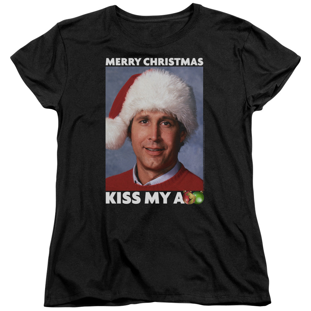 CHRISTMAS VACATION/MERRY KISS - S/S WOMENS TEE - BLACK