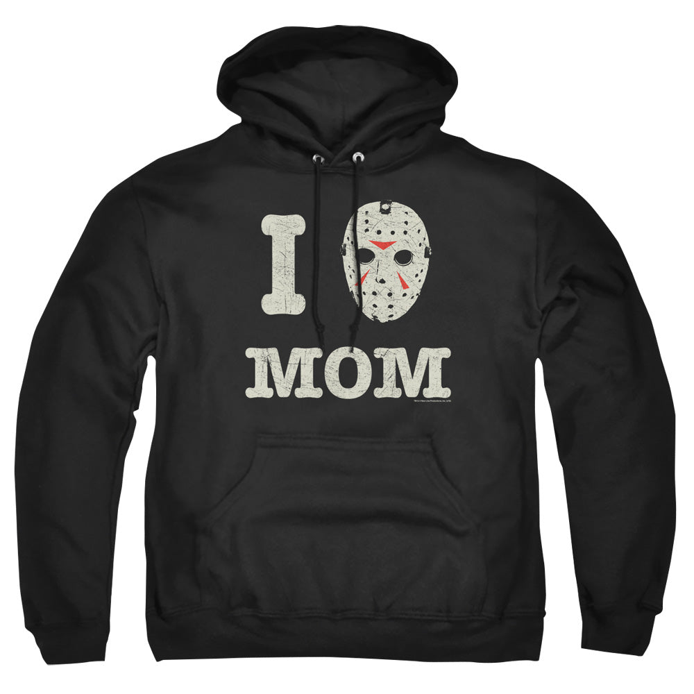 FRIDAY THE 13TH/MOMMAS BOY - ADULT PULLOVER HOODIE - BLACK