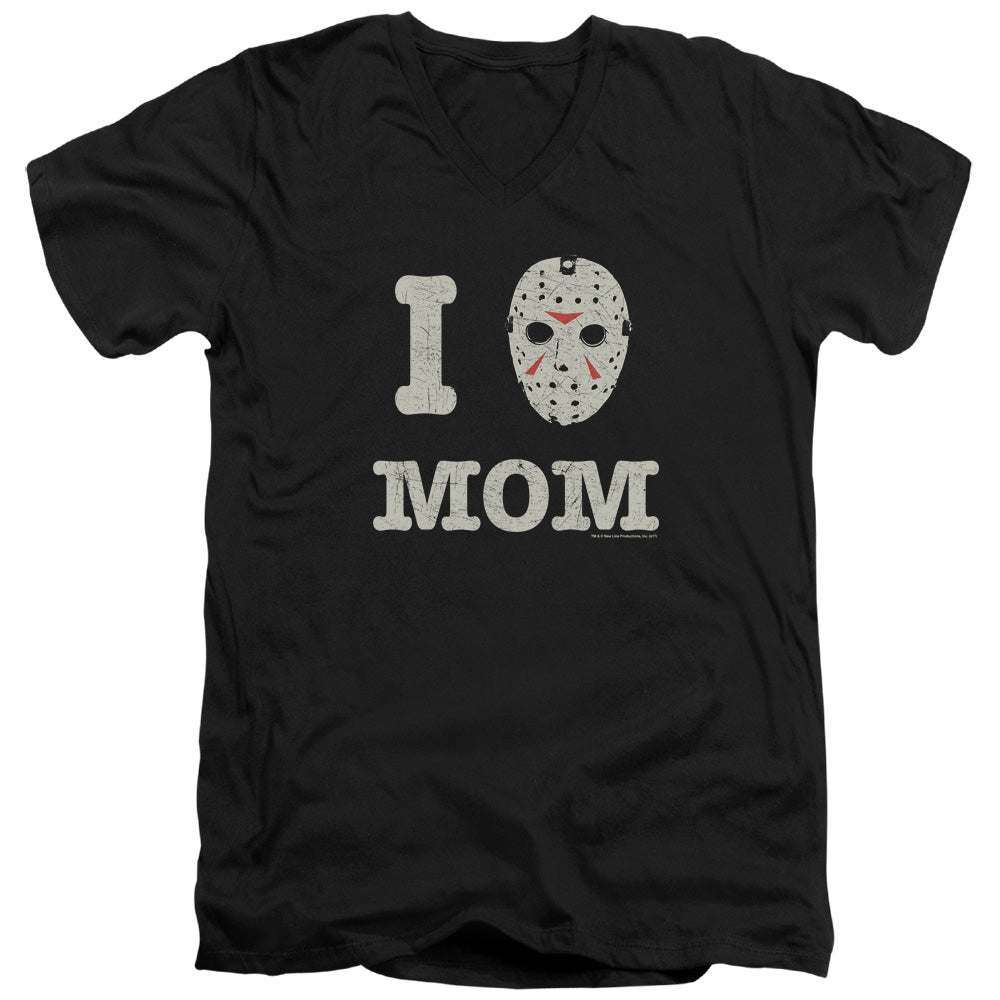 FRIDAY THE 13TH/MOMMAS BOY - S/S ADULT V-NECK 30/1 - BLACK