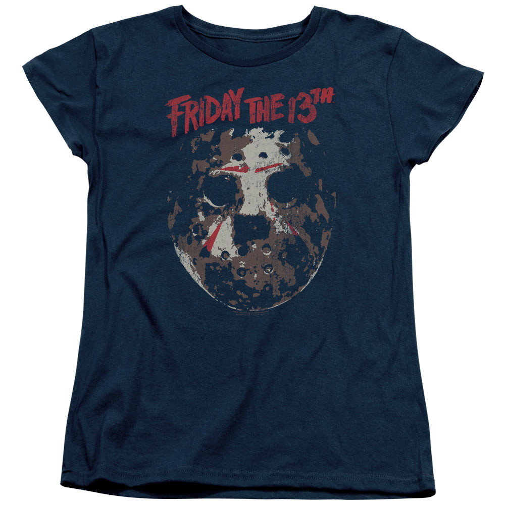FRIDAY THE 13TH/ROUGH MASK - S/S WOMENS TEE - NAVY