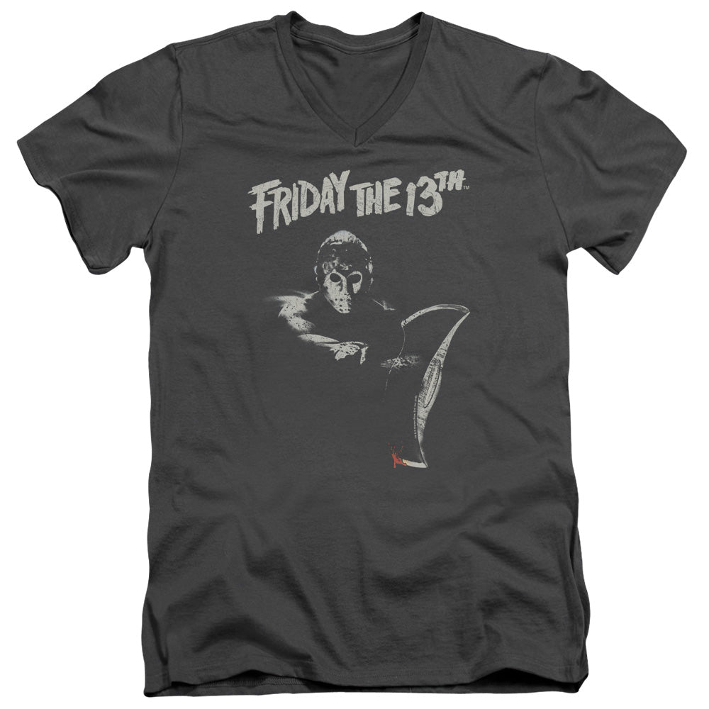 FRIDAY THE 13TH/AX - S/S ADULT V-NECK 30/1 - CHARCOAL