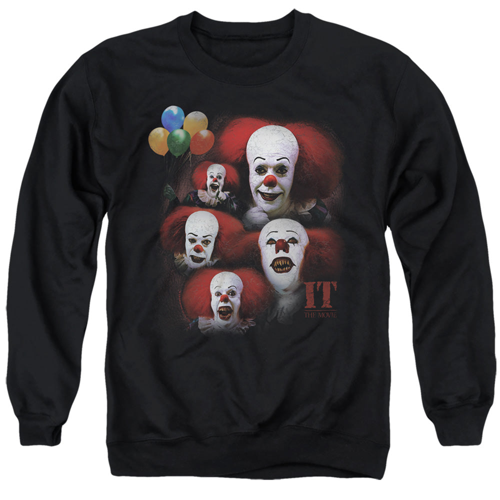 IT 1990/MANY FACES OF PENNYWISE - ADULT CREWNECK SWEATSHIRT - BLACK