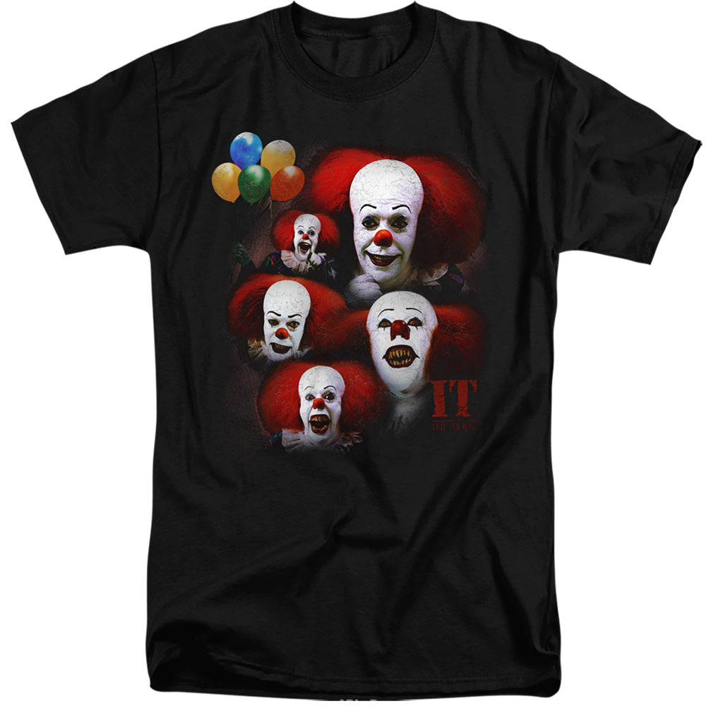 IT 1990/MANY FACES OF PENNYWISE - S/S ADULT TALL 18/1 - BLACK