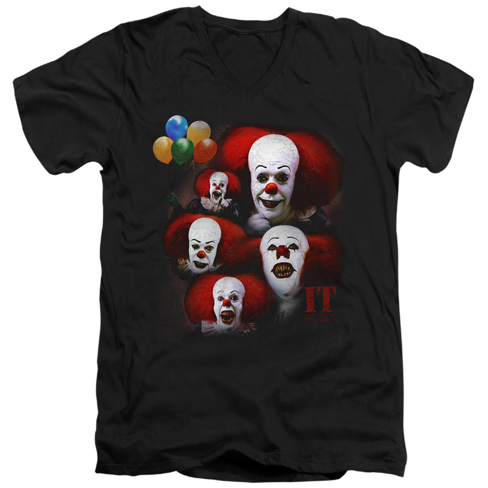 IT 1990/MANY FACES OF PENNYWISE - S/S ADULT V-NECK 30/1 - BLACK