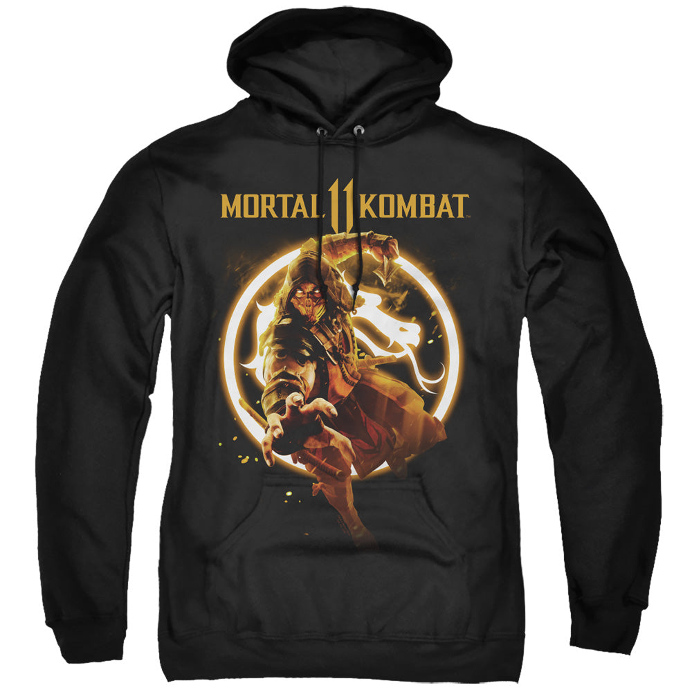 MORTAL KOMBAT 11/SCORPION FLAMES - ADULT PULLOVER HOODIE - BLACK