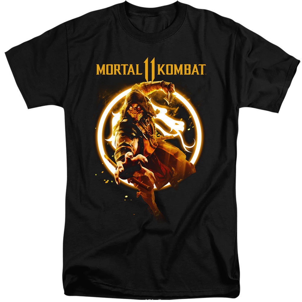 MORTAL KOMBAT 11/SCORPION FLAMES - S/S ADULT TALL 18/1 - BLACK