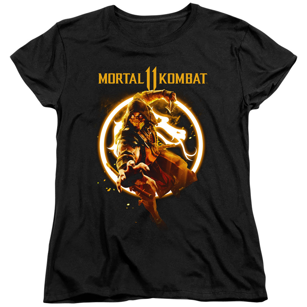 MORTAL KOMBAT 11/SCORPION FLAMES - S/S WOMENS TEE - BLACK