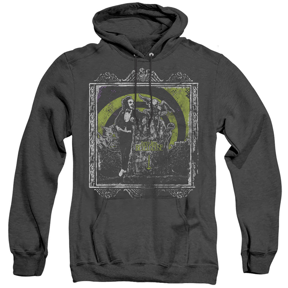 BEETLEJUICE/HERE LIES - ADULT HEATHER HOODIE - BLACK
