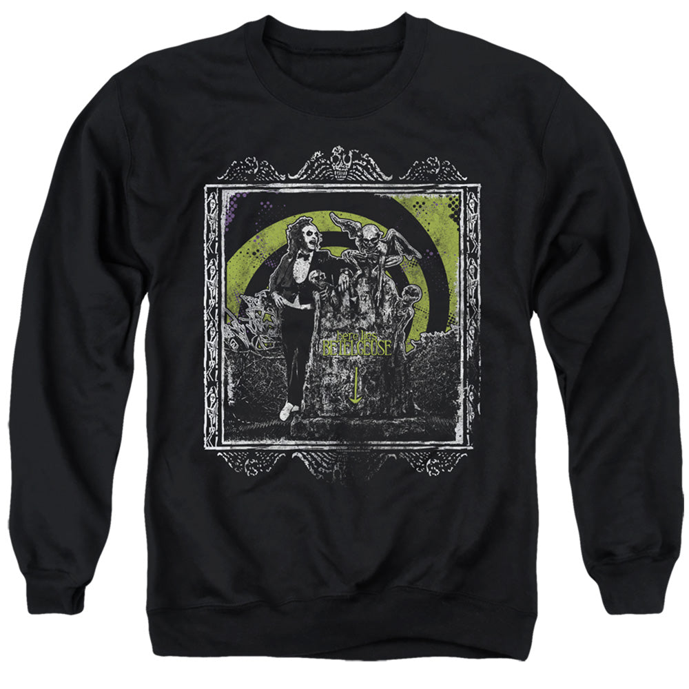 BEETLEJUICE/HERE LIES - ADULT CREWNECK SWEATSHIRT - BLACK