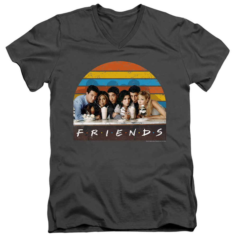 FRIENDS/SODA FOUNTAIN - S/S ADULT V-NECK 30/1 - CHARCOAL