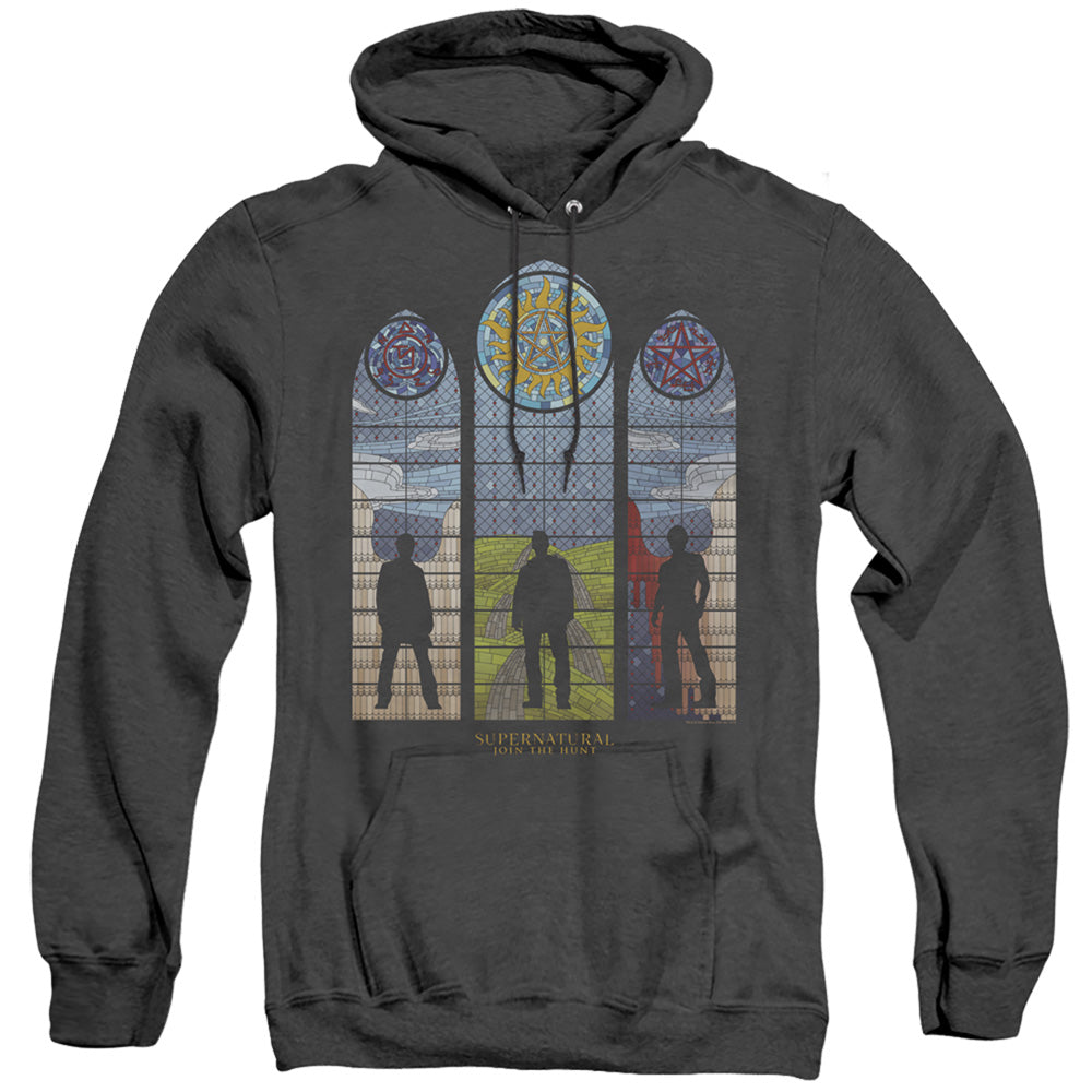 SUPERNATURAL/STAINED GLASS - ADULT HEATHER HOODIE - BLACK