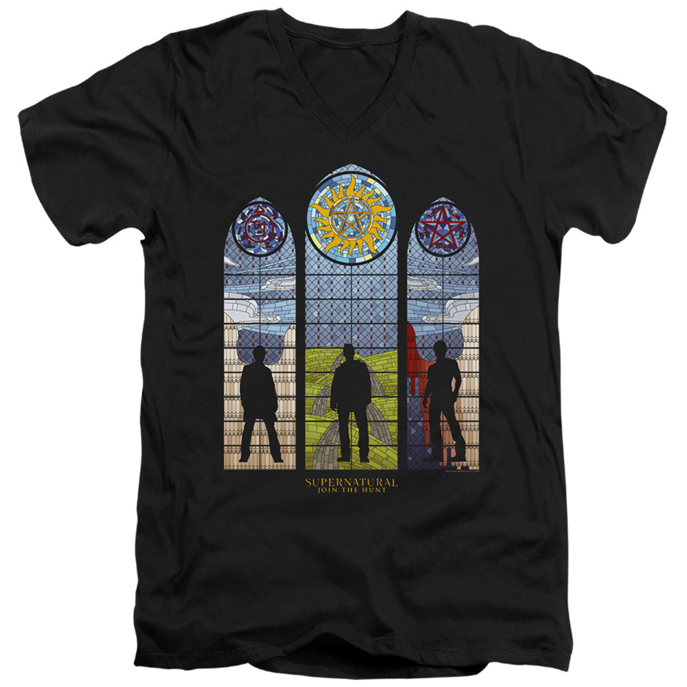 SUPERNATURAL/STAINED GLASS - S/S ADULT V-NECK 30/1 - BLACK