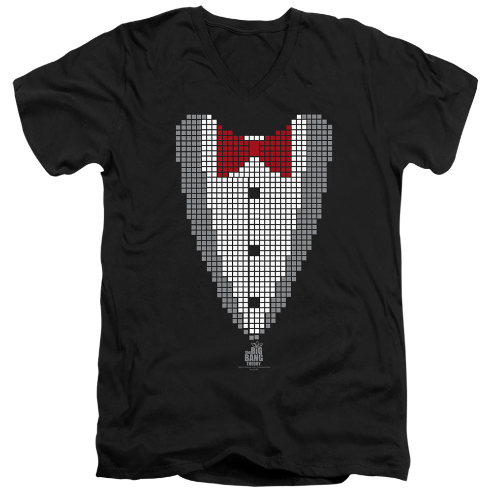 BIG BANG THEORY/PIXELATED TUX - S/S ADULT V-NECK 30/1 - BLACK