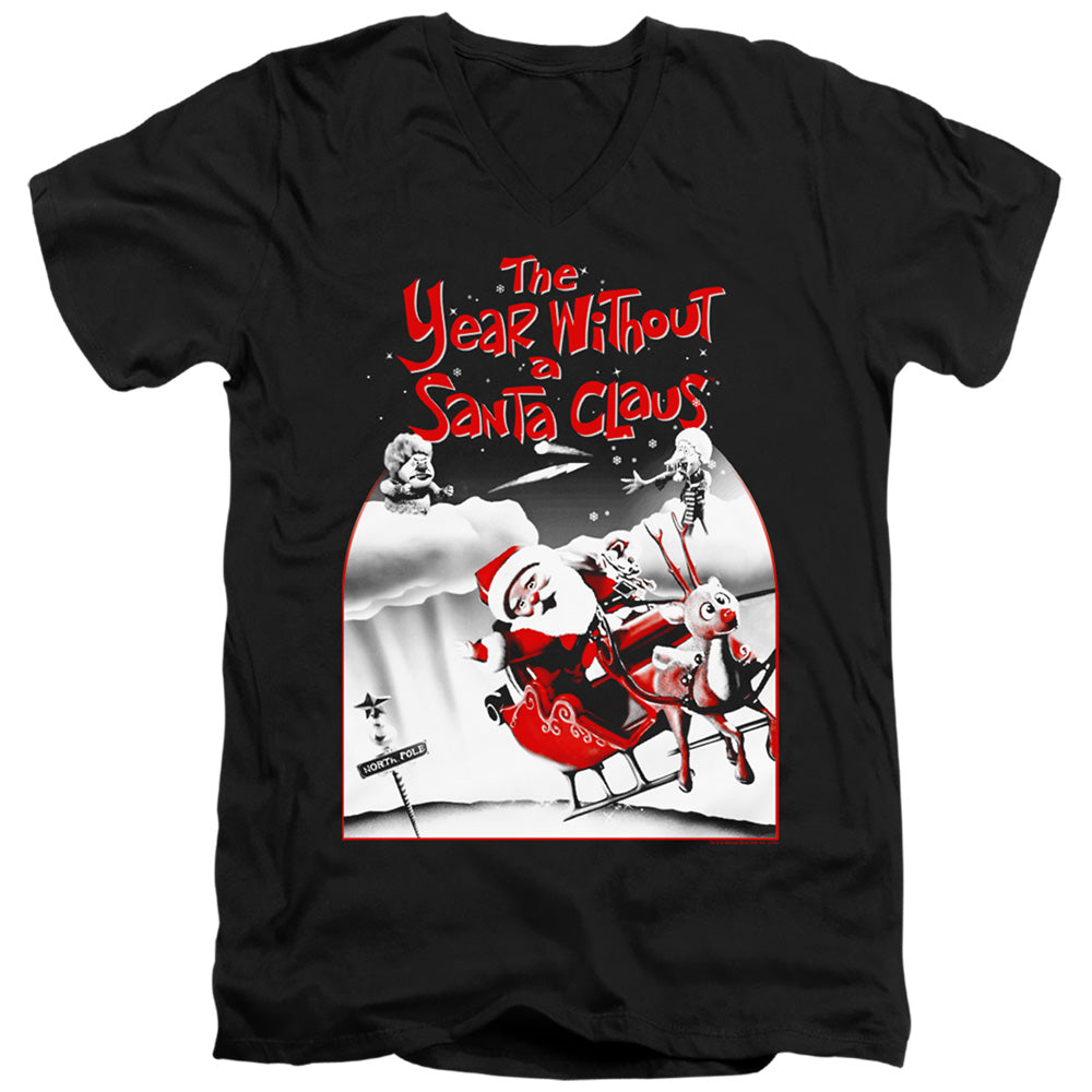 THE YEAR WITHOUT A SANTA CLAUS/SANTA POSTER - S/S ADULT V-NECK 30/1 - BLACK