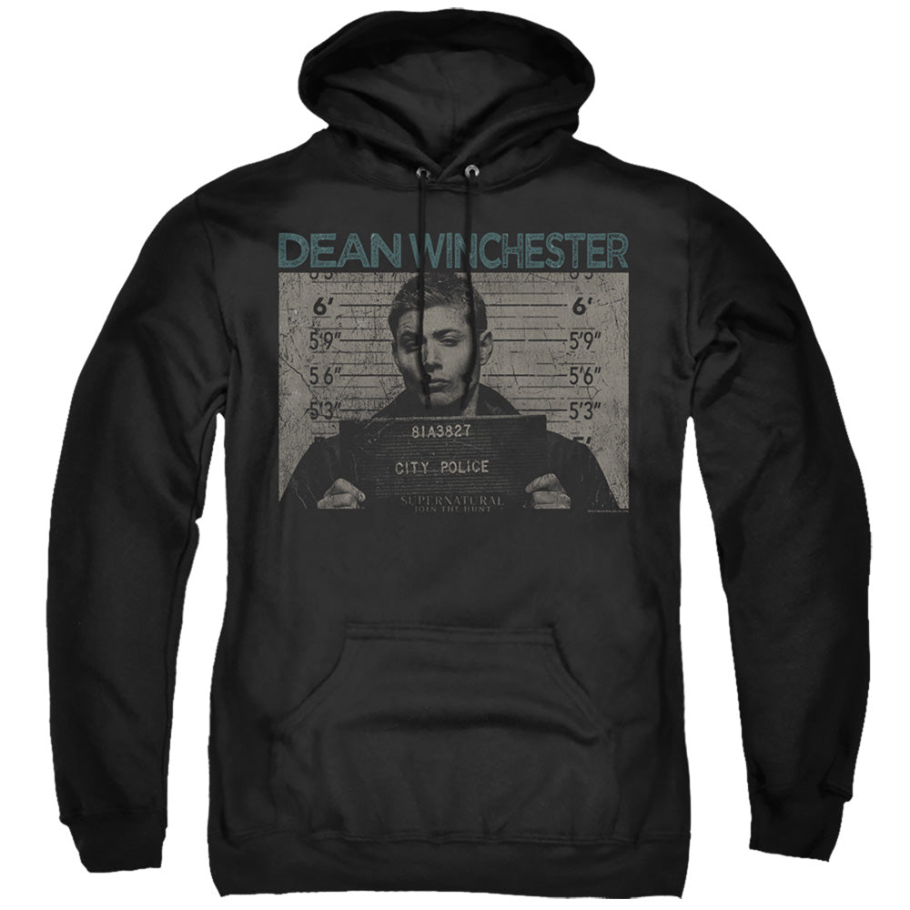 SUPERNATURAL/DEAN MUG SHOT - ADULT PULLOVER HOODIE - BLACK