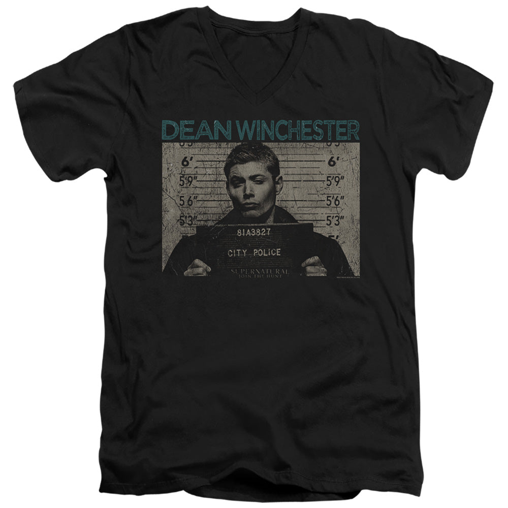 SUPERNATURAL/DEAN MUG SHOT - S/S ADULT V-NECK 30/1 - BLACK
