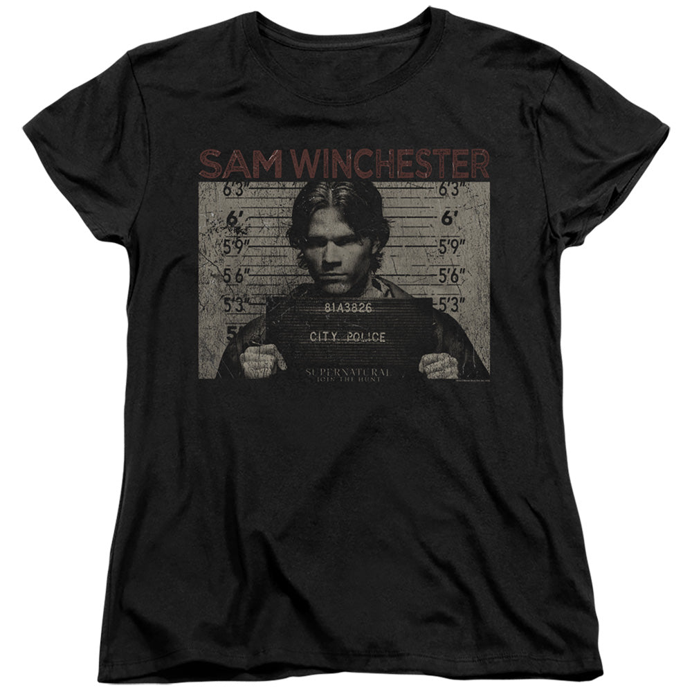 SUPERNATURAL/SAM MUG SHOT - S/S WOMENS TEE - BLACK