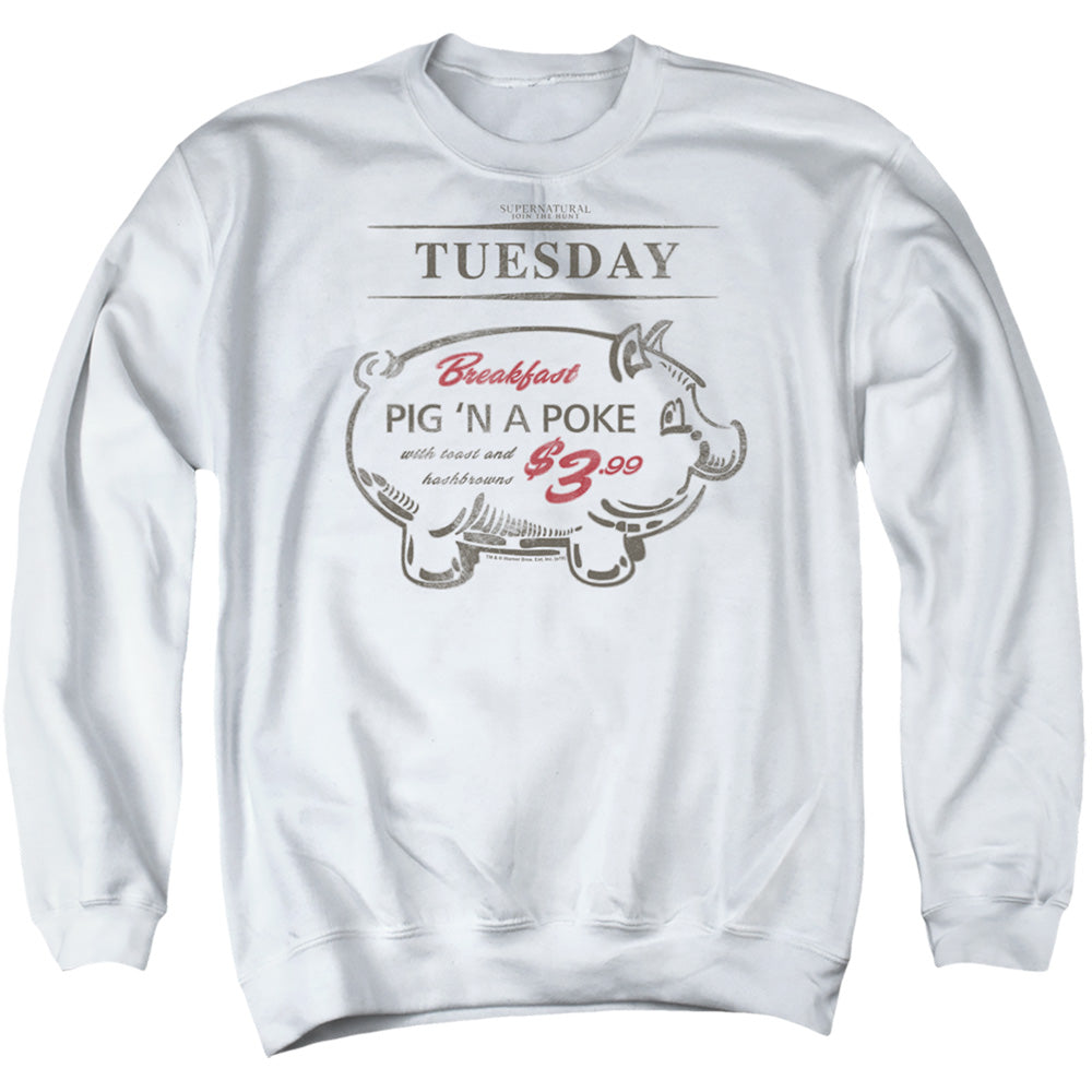 SUPERNATURAL/PIG N POKE - ADULT CREWNECK SWEATSHIRT - WHITE