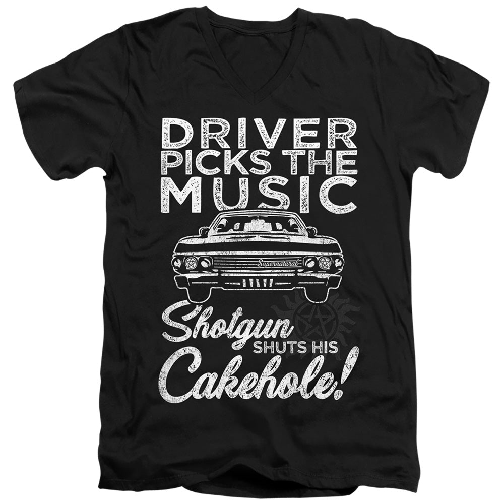 SUPERNATURAL/DRIVER PICKS MUSIC - S/S ADULT V-NECK 30/1 - BLACK