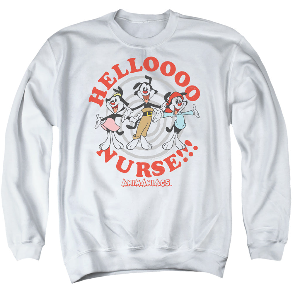 ANIMANIACS/HELLO NURSE - ADULT CREWNECK SWEATSHIRT - WHITE