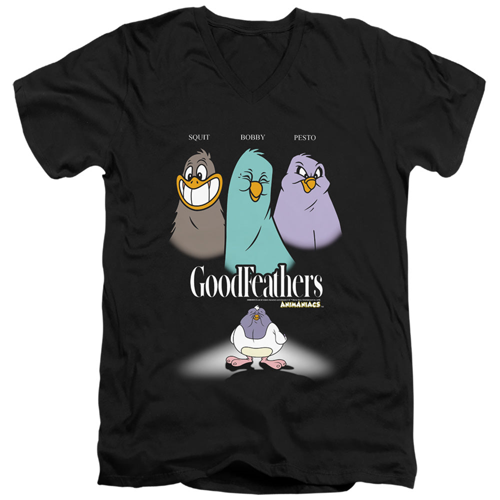 ANIMANIACS/GOODFEATHERS - S/S ADULT V-NECK 30/1 - BLACK