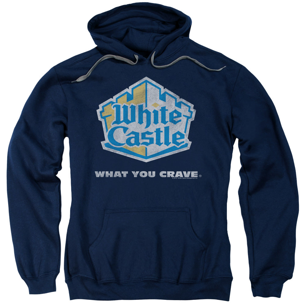 WHITE CASTLE/DISTRESSED LOGO - ADULT PULLOVER HOODIE - NAVY
