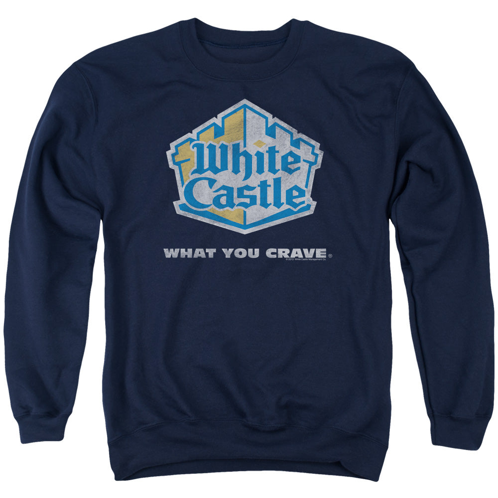WHITE CASTLE/DISTRESSED LOGO - ADULT CREWNECK SWEATSHIRT - NAVY