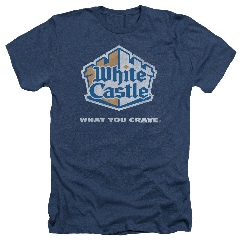 WHITE CASTLE/DISTRESSED LOGO - ADULT HEATHER - NAVY