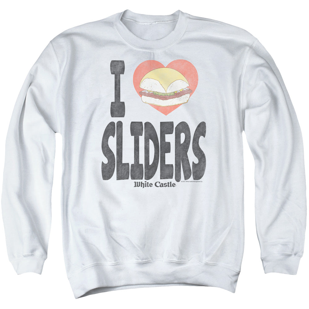 WHITE CASTLE/I HEART SLIDERS - ADULT CREWNECK SWEATSHIRT - WHITE