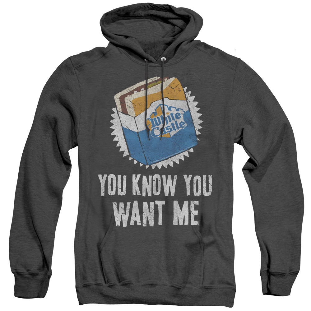 WHITE CASTLE/WANT ME - ADULT HEATHER HOODIE - BLACK